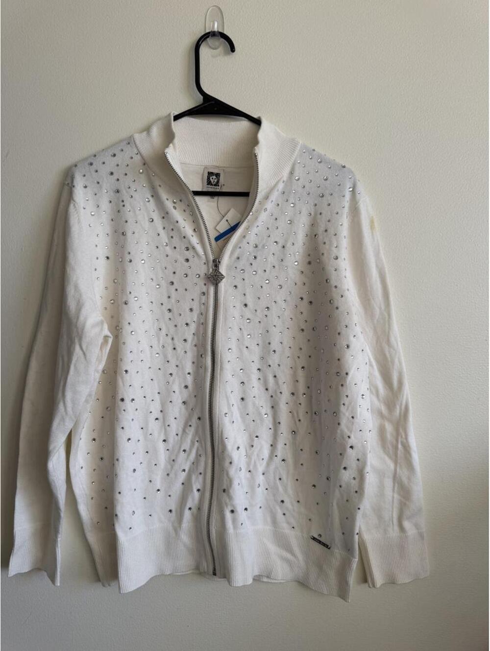 White Anne Klein zip up jacket with silver rhinestones XL